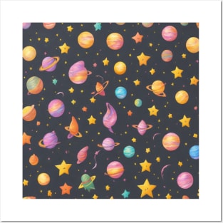 kids planets and starts pattern design Posters and Art